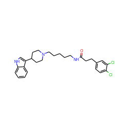 O=C(CCc1ccc(Cl)c(Cl)c1)NCCCCCN1CCC(c2c[nH]c3ccccc23)CC1 ZINC000029481371