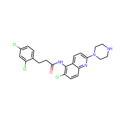 O=C(CCc1ccc(Cl)cc1Cl)Nc1c(Cl)ccc2nc(N3CCNCC3)ccc12 ZINC000006745269