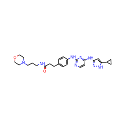 O=C(CCc1ccc(Nc2nccc(Nc3cc(C4CC4)[nH]n3)n2)cc1)NCCCN1CCOCC1 ZINC000203006863