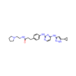 O=C(CCc1ccc(Nc2nccc(Nc3cc(C4CC4)[nH]n3)n2)cc1)NCCN1CCCC1 ZINC000137185531