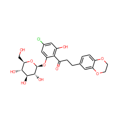 O=C(CCc1ccc2c(c1)OCCO2)c1c(O)cc(Cl)cc1O[C@@H]1O[C@H](CO)[C@@H](O)[C@H](O)[C@H]1O ZINC000028391056