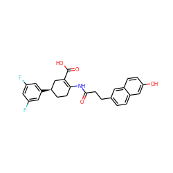 O=C(CCc1ccc2cc(O)ccc2c1)NC1=C(C(=O)O)C[C@H](c2cc(F)cc(F)c2)CC1 ZINC000049047256