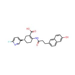 O=C(CCc1ccc2cc(O)ccc2c1)NC1=C(C(=O)O)C[C@H](c2ccc(F)nc2)CC1 ZINC000049047303