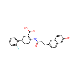 O=C(CCc1ccc2cc(O)ccc2c1)NC1=C(C(=O)O)C[C@H](c2ccccc2F)CC1 ZINC000049035710