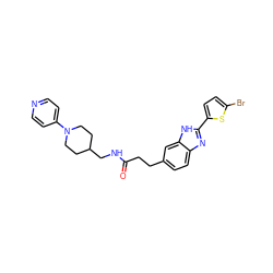 O=C(CCc1ccc2nc(-c3ccc(Br)s3)[nH]c2c1)NCC1CCN(c2ccncc2)CC1 ZINC000027209181