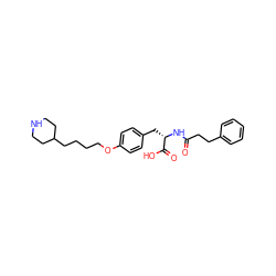 O=C(CCc1ccccc1)N[C@@H](Cc1ccc(OCCCCC2CCNCC2)cc1)C(=O)O ZINC000013738124