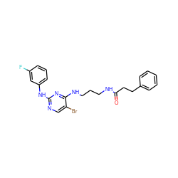 O=C(CCc1ccccc1)NCCCNc1nc(Nc2cccc(F)c2)ncc1Br ZINC000095561968