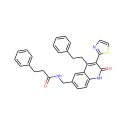 O=C(CCc1ccccc1)NCc1ccc2[nH]c(=O)c(-c3nccs3)c(CCc3ccccc3)c2c1 ZINC000064549639