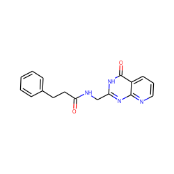 O=C(CCc1ccccc1)NCc1nc2ncccc2c(=O)[nH]1 ZINC000058591523