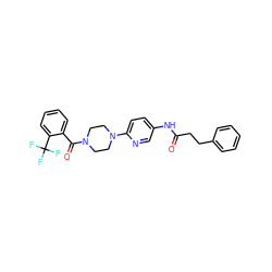 O=C(CCc1ccccc1)Nc1ccc(N2CCN(C(=O)c3ccccc3C(F)(F)F)CC2)nc1 ZINC000034587474