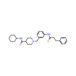 O=C(CCc1ccccc1)Nc1cccc(CN2CCC(C(=O)NC3CCCCC3)CC2)c1 ZINC001772592230