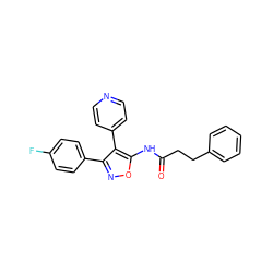 O=C(CCc1ccccc1)Nc1onc(-c2ccc(F)cc2)c1-c1ccncc1 ZINC000299838741