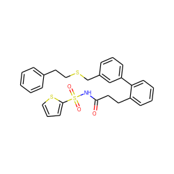 O=C(CCc1ccccc1-c1cccc(CSCCc2ccccc2)c1)NS(=O)(=O)c1cccs1 ZINC000013818261