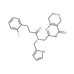 O=C(CCc1ccccc1F)N(Cc1ccc[nH]1)Cc1nc2c(c(=O)[nH]1)COCC2 ZINC000142844614