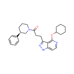 O=C(CCc1n[nH]c2ccnc(OC3CCCCC3)c12)N1CCC[C@H](c2ccccc2)C1 ZINC000143202994