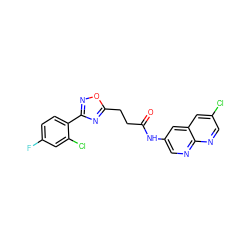 O=C(CCc1nc(-c2ccc(F)cc2Cl)no1)Nc1cnc2ncc(Cl)cc2c1 ZINC000040976071