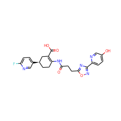 O=C(CCc1nc(-c2ccc(O)cn2)no1)NC1=C(C(=O)O)C[C@H](c2ccc(F)nc2)CC1 ZINC000049036173