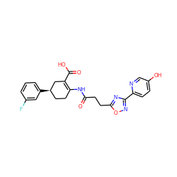 O=C(CCc1nc(-c2ccc(O)cn2)no1)NC1=C(C(=O)O)C[C@H](c2cccc(F)c2)CC1 ZINC000049110212