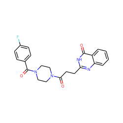 O=C(CCc1nc2ccccc2c(=O)[nH]1)N1CCN(C(=O)c2ccc(F)cc2)CC1 ZINC000029317424