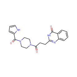 O=C(CCc1nc2ccccc2c(=O)[nH]1)N1CCN(C(=O)c2ccc[nH]2)CC1 ZINC000103229411