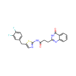 O=C(CCc1nc2ccccc2c(=O)[nH]1)Nc1ncc(Cc2ccc(F)c(F)c2)s1 ZINC000012913829