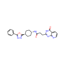 O=C(CCc1nc2ncccc2c(=O)[nH]1)N[C@H]1CC[C@H](c2nnc(-c3ccccc3)o2)CC1 ZINC000299847921