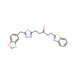 O=C(CCc1nnc(Cc2ccc3c(c2)OCO3)o1)NCc1nc2ccccc2s1 ZINC000013594302