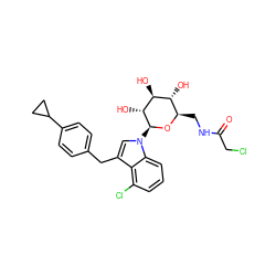 O=C(CCl)NC[C@H]1O[C@@H](n2cc(Cc3ccc(C4CC4)cc3)c3c(Cl)cccc32)[C@H](O)[C@@H](O)[C@@H]1O ZINC000219000751