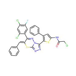 O=C(CCl)Nc1cc(-c2ccccc2)c(-c2nnc3n2N=C(c2cc(F)c(Cl)cc2Cl)/C(=C/c2ccccc2)S3)s1 ZINC000028823789