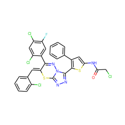 O=C(CCl)Nc1cc(-c2ccccc2)c(-c2nnc3n2N=C(c2cc(F)c(Cl)cc2Cl)/C(=C/c2ccccc2Cl)S3)s1 ZINC000028823791