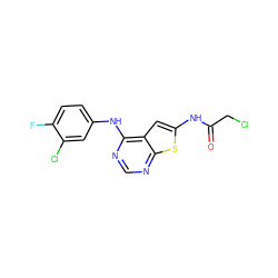 O=C(CCl)Nc1cc2c(Nc3ccc(F)c(Cl)c3)ncnc2s1 ZINC000169311818