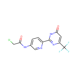 O=C(CCl)Nc1ccc(-c2nc(C(F)(F)F)cc(=O)[nH]2)nc1 ZINC000064527378