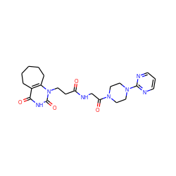 O=C(CCn1c2c(c(=O)[nH]c1=O)CCCCC2)NCC(=O)N1CCN(c2ncccn2)CC1 ZINC000013860443