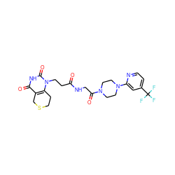 O=C(CCn1c2c(c(=O)[nH]c1=O)CSCC2)NCC(=O)N1CCN(c2cc(C(F)(F)F)ccn2)CC1 ZINC000026935237