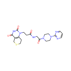 O=C(CCn1c2c(c(=O)[nH]c1=O)CSCC2)NCC(=O)N1CCN(c2ncccn2)CC1 ZINC000013860431