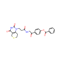 O=C(CCn1c2c(c(=O)[nH]c1=O)CSCC2)NCC(=O)c1ccc(OC(=O)c2ccccc2)cc1 ZINC000013860417