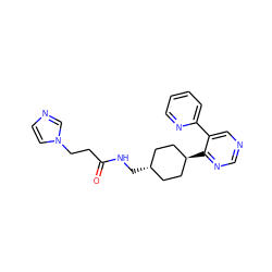 O=C(CCn1ccnc1)NC[C@H]1CC[C@H](c2ncncc2-c2ccccn2)CC1 ZINC000254043490