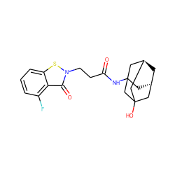 O=C(CCn1sc2cccc(F)c2c1=O)NC12C[C@H]3C[C@@H](CC(O)(C3)C1)C2 ZINC000299839930