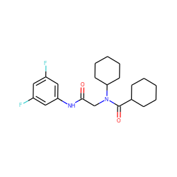 O=C(CN(C(=O)C1CCCCC1)C1CCCCC1)Nc1cc(F)cc(F)c1 ZINC000072127789