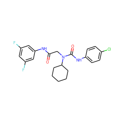 O=C(CN(C(=O)Nc1ccc(Cl)cc1)C1CCCCC1)Nc1cc(F)cc(F)c1 ZINC000072127844