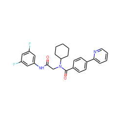 O=C(CN(C(=O)c1ccc(-c2ccccn2)cc1)C1CCCCC1)Nc1cc(F)cc(F)c1 ZINC000072127870