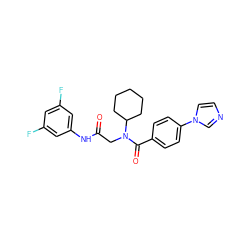 O=C(CN(C(=O)c1ccc(-n2ccnc2)cc1)C1CCCCC1)Nc1cc(F)cc(F)c1 ZINC000072127972