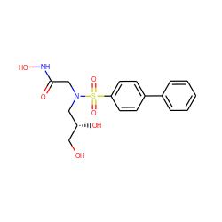 O=C(CN(C[C@H](O)CO)S(=O)(=O)c1ccc(-c2ccccc2)cc1)NO ZINC000043104425