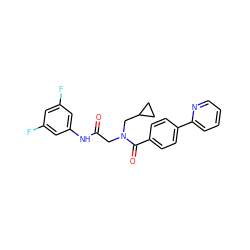 O=C(CN(CC1CC1)C(=O)c1ccc(-c2ccccn2)cc1)Nc1cc(F)cc(F)c1 ZINC000072124847