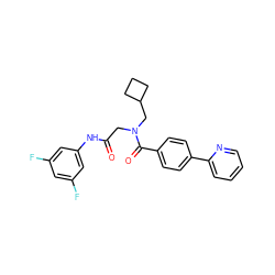 O=C(CN(CC1CCC1)C(=O)c1ccc(-c2ccccn2)cc1)Nc1cc(F)cc(F)c1 ZINC000072125762