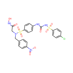 O=C(CN(Cc1ccc([N+](=O)[O-])cc1)S(=O)(=O)c1ccc(NC(=O)NS(=O)(=O)c2ccc(Cl)cc2)cc1)NO ZINC000029546011