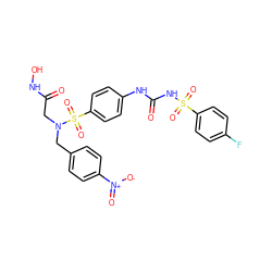 O=C(CN(Cc1ccc([N+](=O)[O-])cc1)S(=O)(=O)c1ccc(NC(=O)NS(=O)(=O)c2ccc(F)cc2)cc1)NO ZINC000029550828