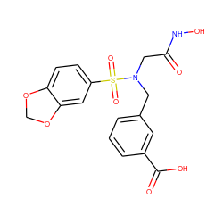 O=C(CN(Cc1cccc(C(=O)O)c1)S(=O)(=O)c1ccc2c(c1)OCO2)NO ZINC001772611982