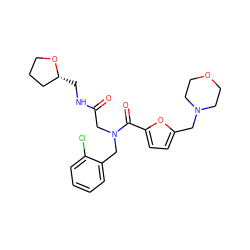 O=C(CN(Cc1ccccc1Cl)C(=O)c1ccc(CN2CCOCC2)o1)NC[C@@H]1CCCO1 ZINC000019348692