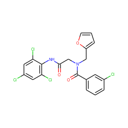 O=C(CN(Cc1ccco1)C(=O)c1cccc(Cl)c1)Nc1c(Cl)cc(Cl)cc1Cl ZINC000000857098